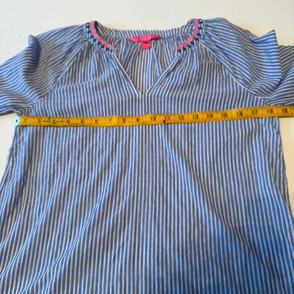 Lilly Pulitzer Taelynn Oxford Blue White Stripe Embroidered Long Sleeve XS - Picture 7 of 8